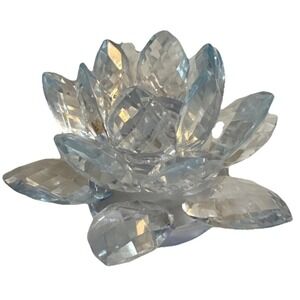 Shannon Of Ireland Water Lotus Crystal Candle Holder Light‎ Blue Color 4.5"